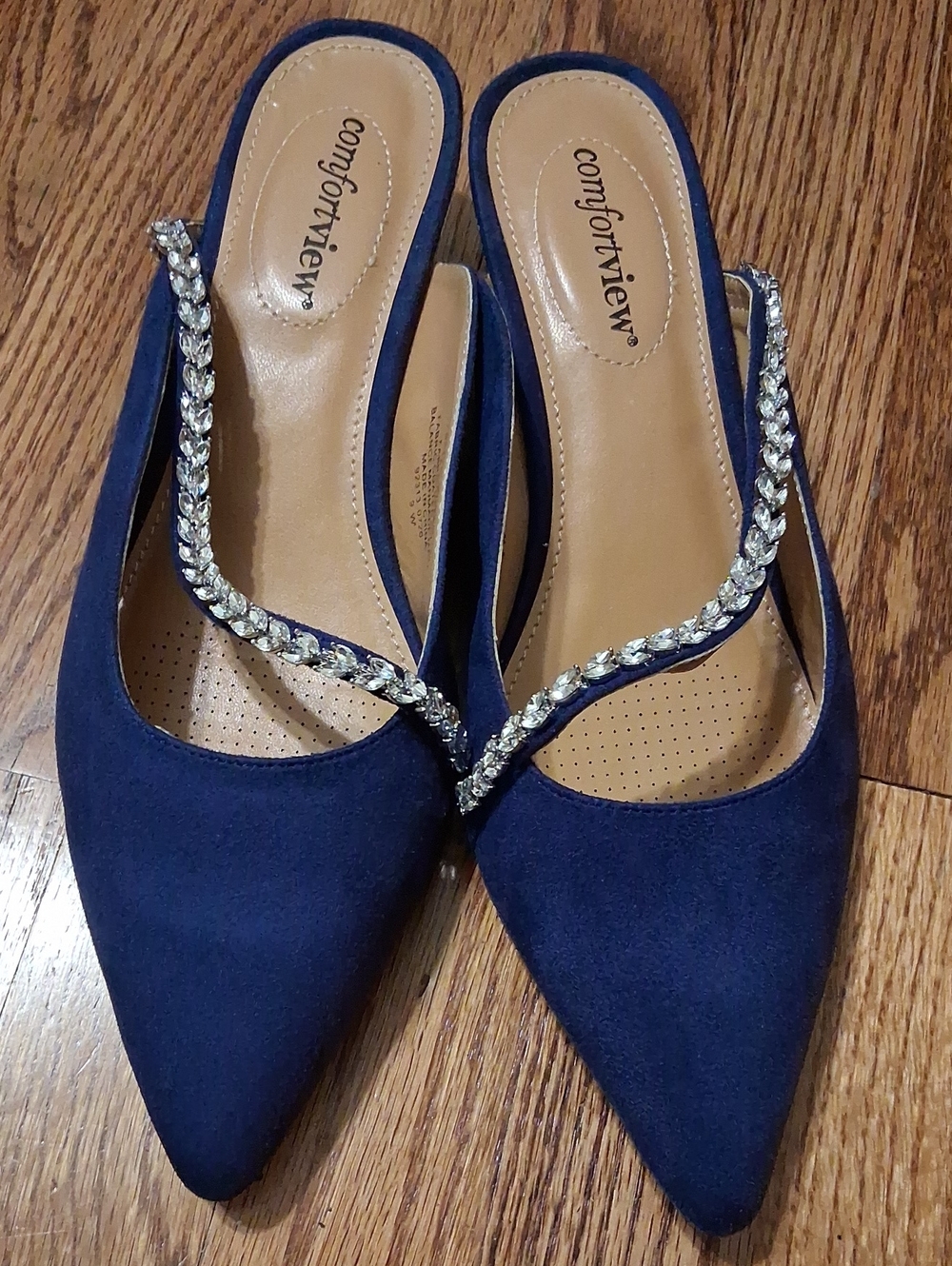 comfortview Royal Blue Pointed Slingback Mules with Crystal Strap